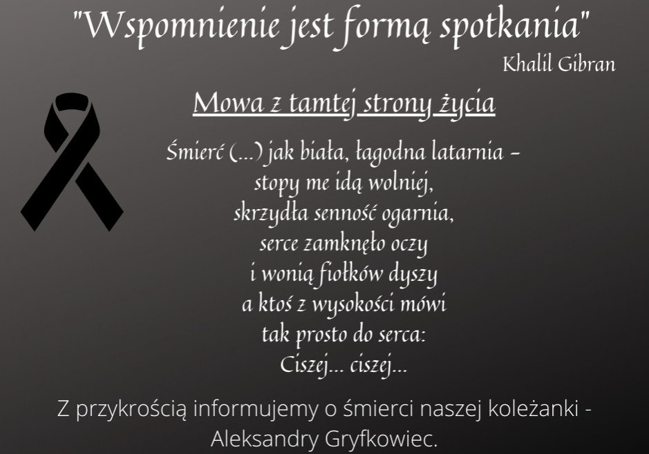 Z przykrością informujemy o śmierci naszej koleżanki grafika