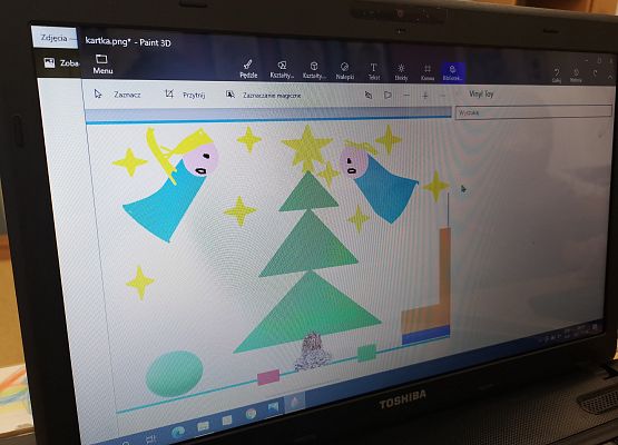 Kartki świąteczne trzecioklasistów tworzone w programie Paint 3D grafika