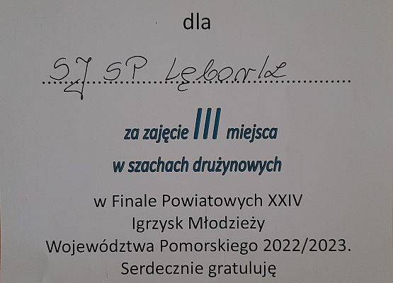 Finał Powiatowych XXIV Igrzysk Młodzieży Województwa Pomorskiego 2022/2023 w Szachach Drużynowych grafika