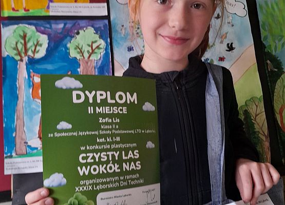 Sukces w Powiatowym Konkursie Plastycznym "Czysty łaś wokół nas" grafika