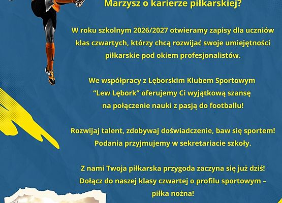 Zapraszamy dzieci do klasy czwartej o profilu sportowym – piłka nożna grafika