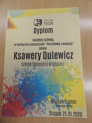  Grafika #9: NAGRODA GŁÓWNA w Międzyszkolnym Konkursie Plastycznym ,,Pocztówka z wakacji grafika
