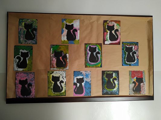 Dzień Kota w klasie 1b - prace plastyczne grafika