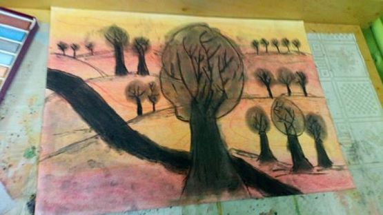  Grafika #12: ,,Tajemnicze drzewa – kółko plastyczne kl.2-3 grafika