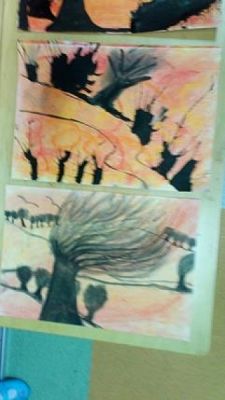  Grafika #14: ,,Tajemnicze drzewa – kółko plastyczne kl.2-3 grafika